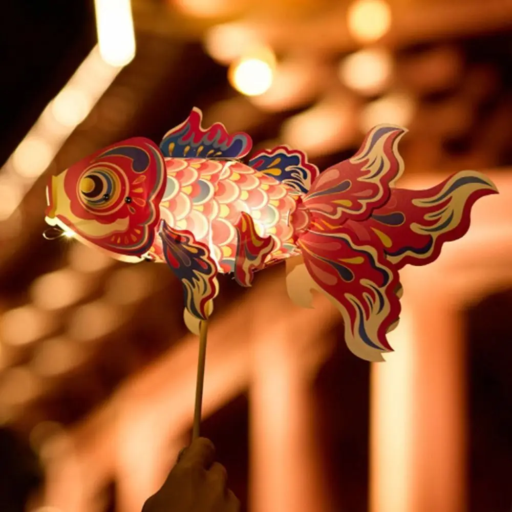 

Retro Handmade Goldfish Lantern Lamp LED Light Mid-Autumn Koi Carp Lantern Paper Luminous DIY Lantern Materials Kids Gift