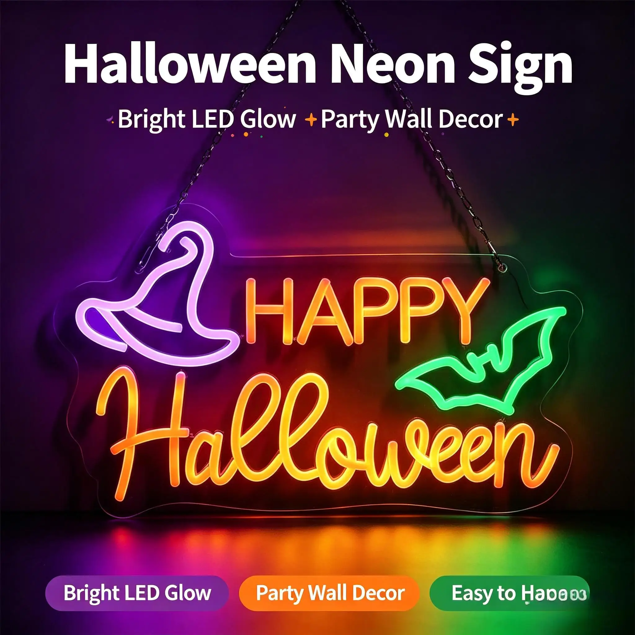 Happy Halloween Witch Hat Bat Neon Sign Usb Dimmable Led Light For Festival Party Bar Home Bedroom Spooky Art Scene Decor Gift