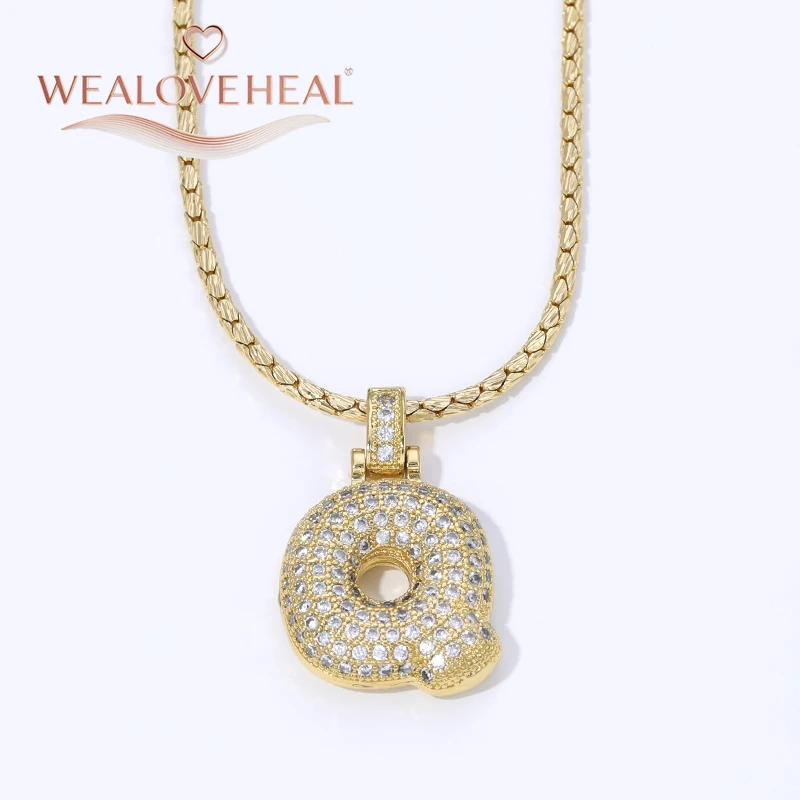 18K Vergoldete A-Z Bubble Initial Halskette, Puff-Ballon-Buchstaben-Anhänger Halsketten mit Zirkonia, Hip-Hop-Schmuck Geschenk für Frauen und Männer – Detail 35