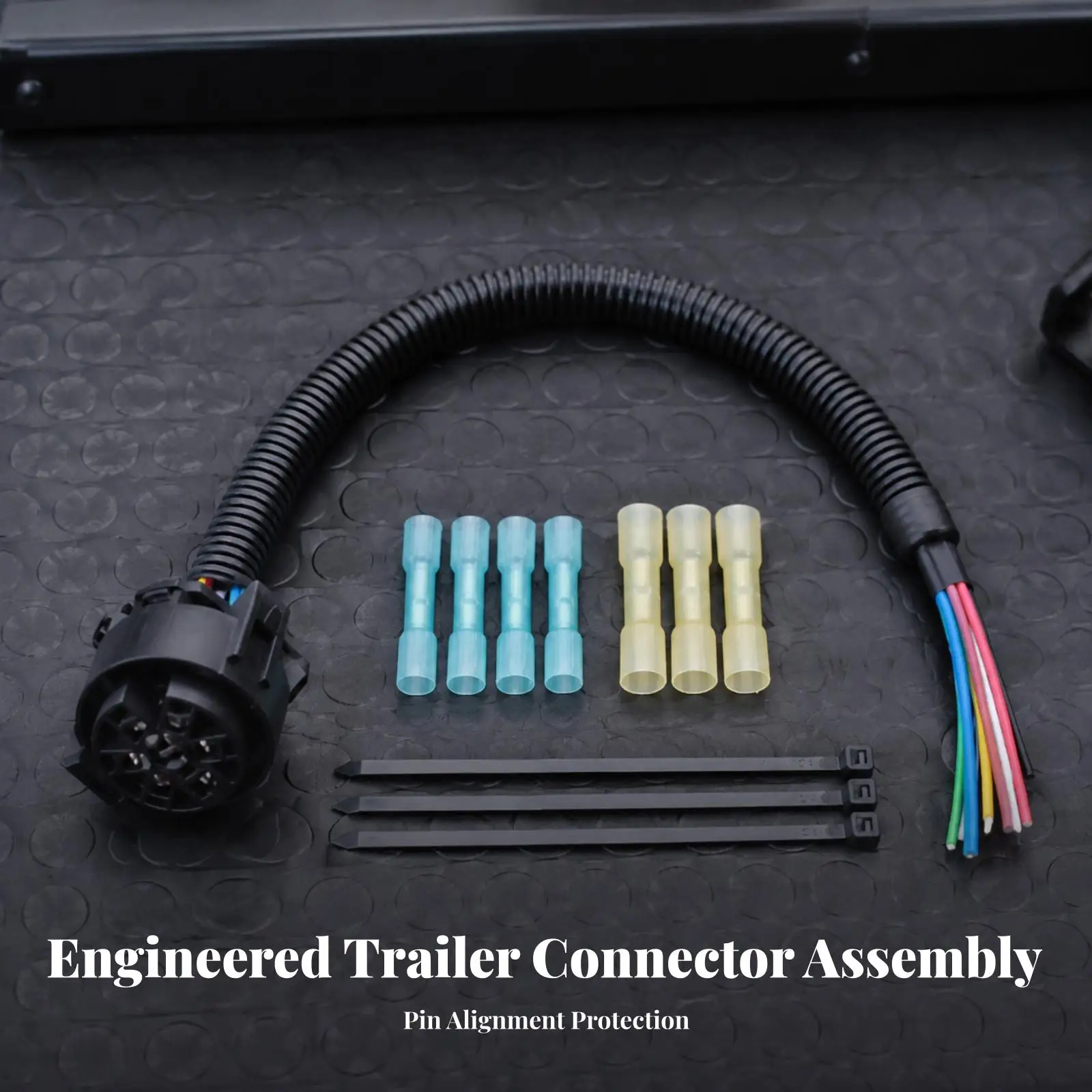 16 Inch 7 Pin Trailer Harness Female Plug Wiring Kit with Conduit Sleeve for Towing Vehicle Brake Light
