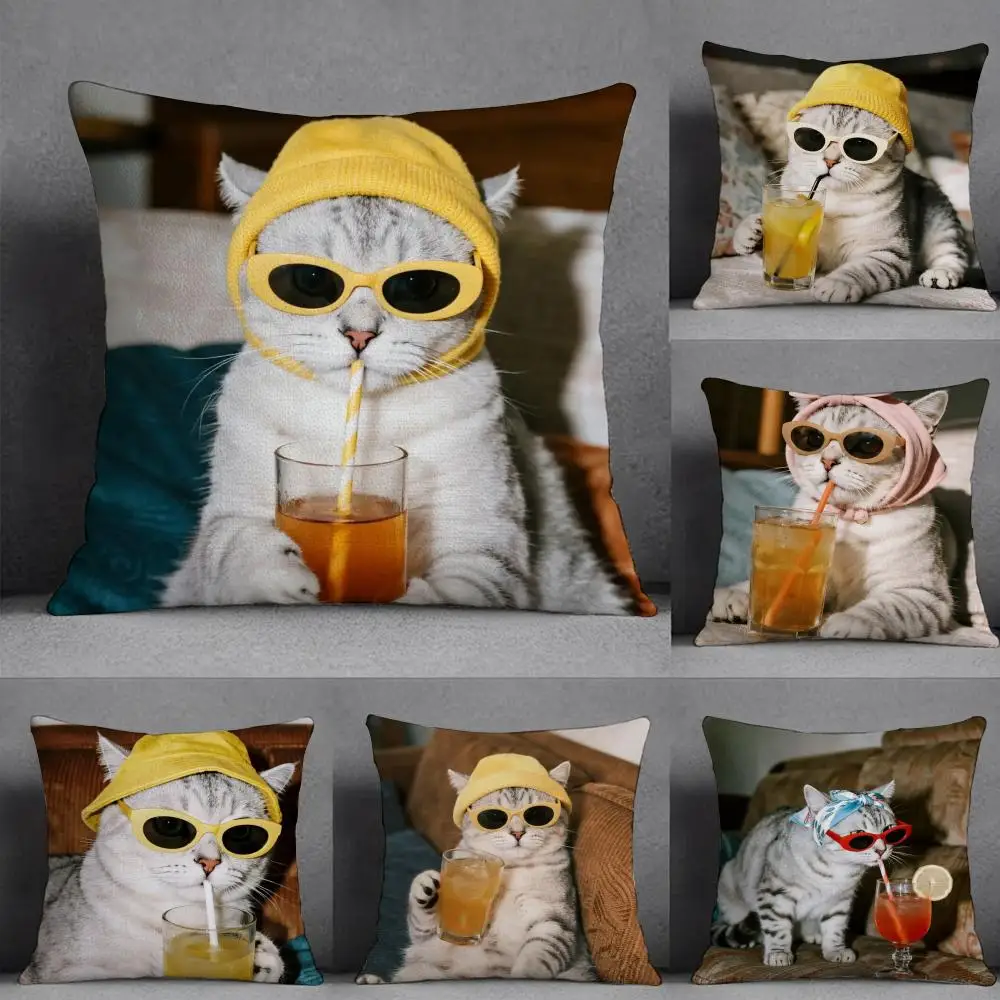 S-Silly Cat Pillow Case Pillowcase, Double-sided Printed, Sofa Cushion, Bedroom Headboard Pillow
