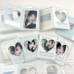 20Pcs Mix Korean Ins Blue Heart Hollow Folding Card Back Kpop Idol 3inch Photocard DIY Packing Decor Fixed Background Cardboard