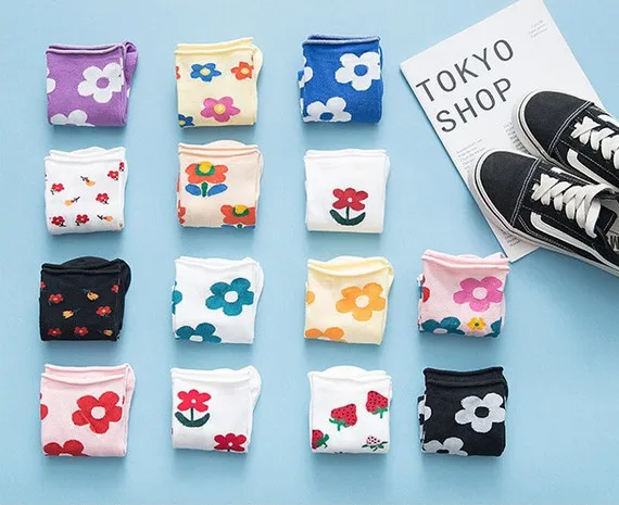 Japanese Korean Style Cartoon Flower Cute Socks Women Streetwear Skate Harajuku Kawaii Socks Autumn 38