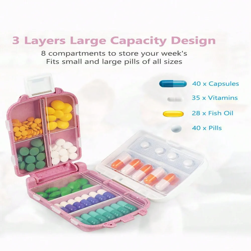 Organizador de pastillas portátil de 8 compartimentos para viajes, camping, caza - Contenedor de estuche para tableta a prueba de humedad