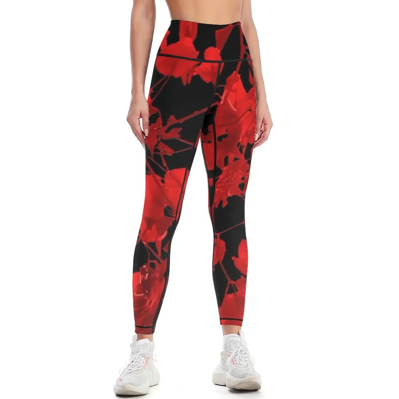 

Dark Red Floral Print Leggings Pants sport Leginsy push up leggins push up woman for physical Womens Leggings