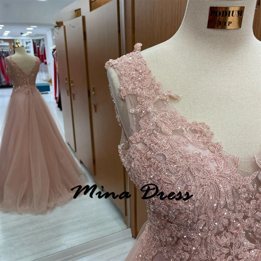 Mina Ball Gowns V-neck Elegant Evening Dress Woman Sleeveless Chiffon Lace Embroidery Elegant Party Dresses for Women 2024 Prom