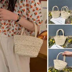 Portable Straw Basket Bag Holiday Travel Summer Beach Bag Shopping Bag Woven Bag Women Handbag