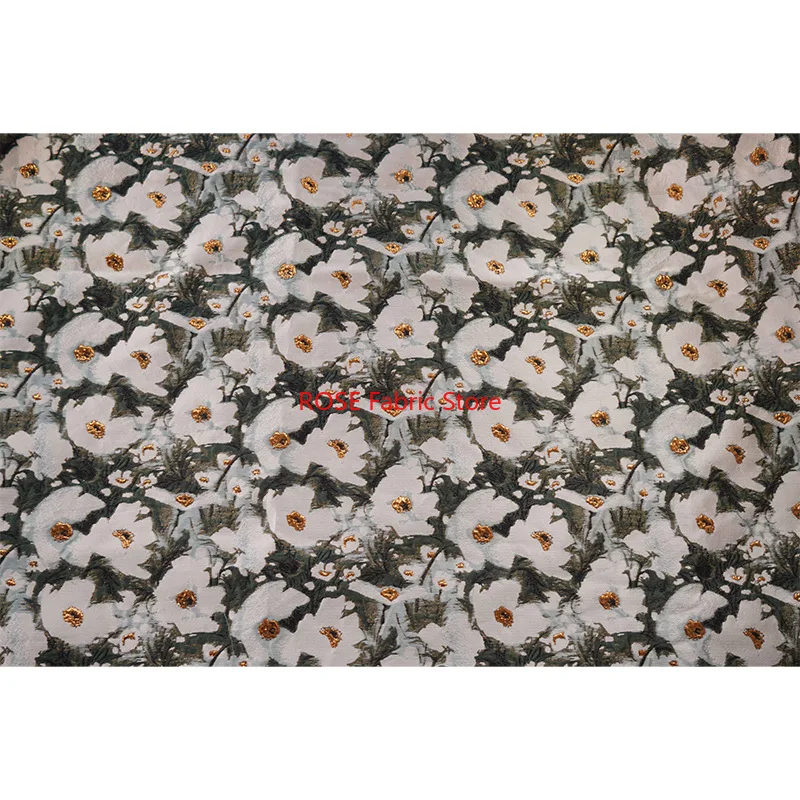 1 Meter Ink Style Flower Yarn Dyed Jacquard Fabric Women's Spring Autumn Simple Elegant Dress Bag Decorative Sewing Fabric