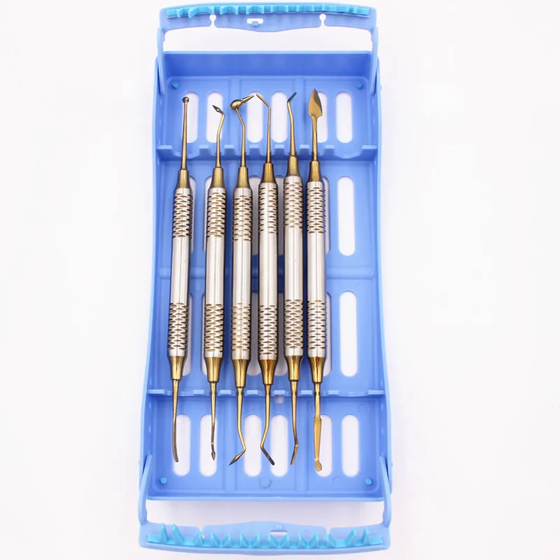 6pcs Dental Composite Resin Filling Spatula Titanium plated Head Resin Filler Set thick handle Restoration set Dental Instrument