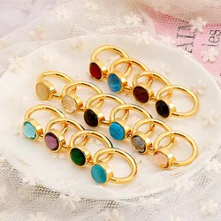 Elegant Muticolor Natural Stone Glass Rings for Women Simple Stainless Steel Round Finger Ring Party Wedding Bands Jewelry Gifts