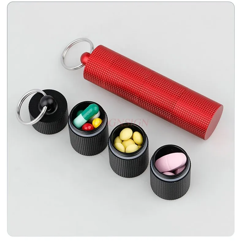 Keychain medicine bottle, Small medicine box with portable sealing, moisture-proof aluminum alloy waterproof compartment,