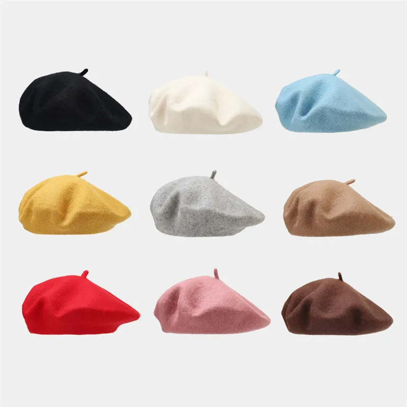 

2022 Autumn Winter Solid Color Warm Beret Painter Hat Octagonal Cap for Women and Girl 32