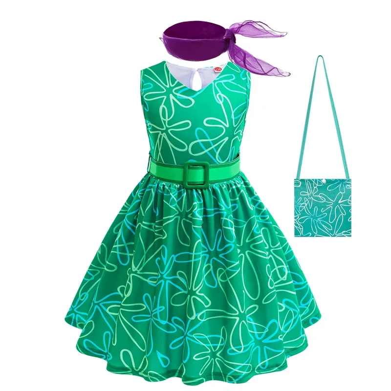 فستان الأميرة التنكري للفتيات من فيلم Happy Role Playing + فستان حفلات مطبوع عليه فتاة الهالوين وأعياد الميلاد باللون الأخضر