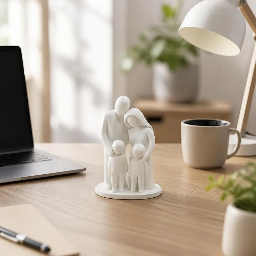 3D Printed Family Hugging Figurine Family Of Three Home Ornament Abstract Family Sculpture Modern Minimalist Desk Decor