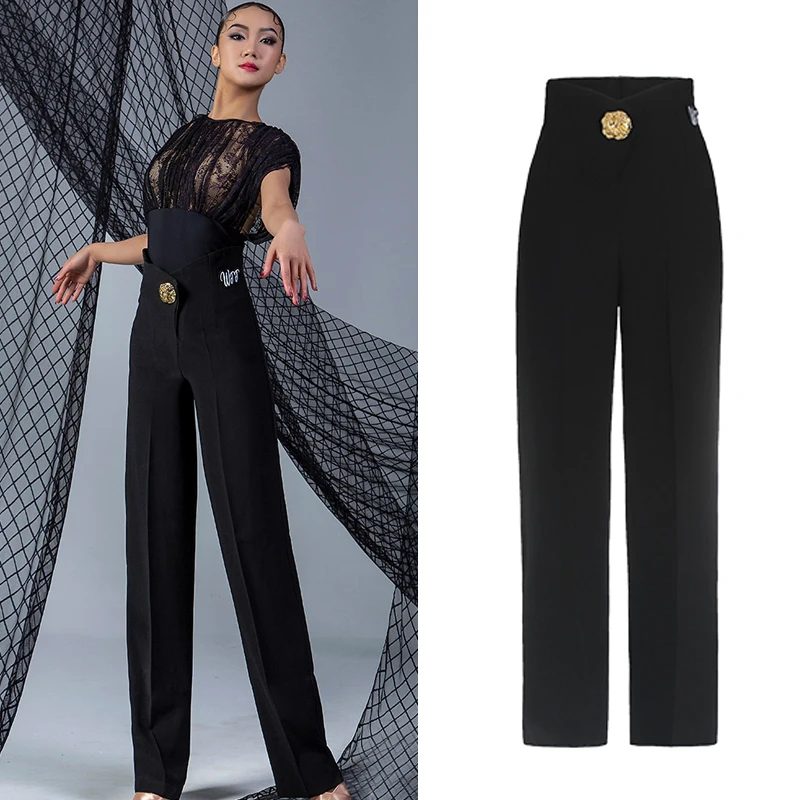 

Waltz Modern Dancing Pants Women High Waist Latin Dance Pants Ballroom Dance Performance Trousers Stage Practice Wear SL8323