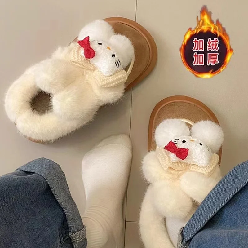 real pictures 2025 new winter Girl hello kitty red bow cheap Canvas Shoes sweet women's warm Casual fleece snow boots Shoes