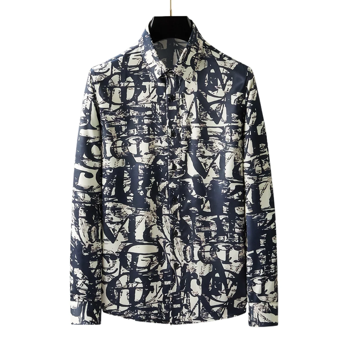 British Style Printed Shirt for Men Luxury Social Casual Shirts Streetwear Business Dress Shirts Man Stage Performance Costumes