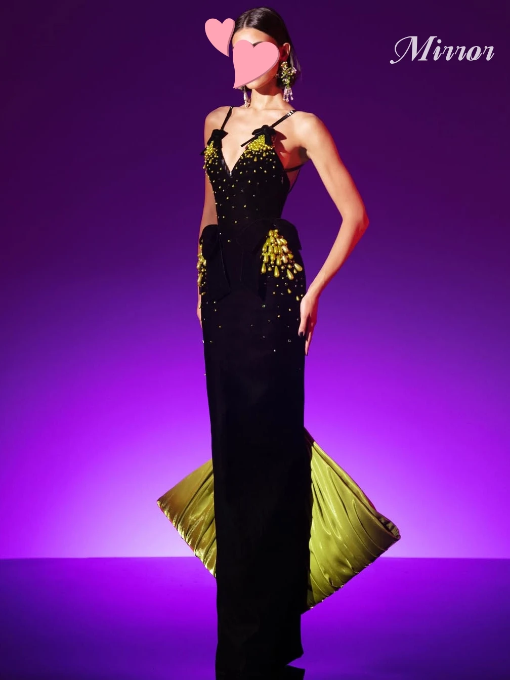 

Mirror Dress Elegant Vintage Sexy Black Gold Bow Pearls Bow V-Neck New Customize Formal Occasion Prom Dress Evening Party Gowns