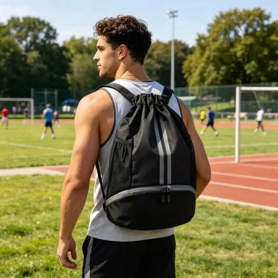 

Drawstring Backpack Gym Bag With Shoe Compartment Water Resistant For Soccer Basketball Swim Beach