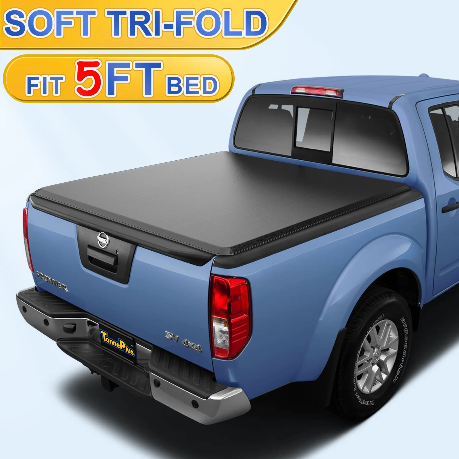 

TonnePlus Soft Tri-Fold Tonneau Cover Truck Bed Cover for 2005-2024 Nissan Frontier & 2009-2012 Equator 5FT Bed | 5' (59.5") Bed