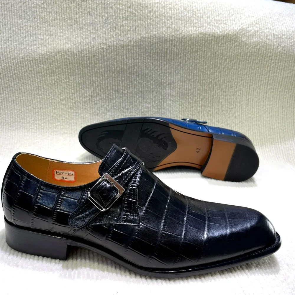 Classic Men's Oxfords Genuine Leather Plain Toe Handmade Lace-Up Office Business Dress Shoes Blue Wedding Formal Footwear - view 6