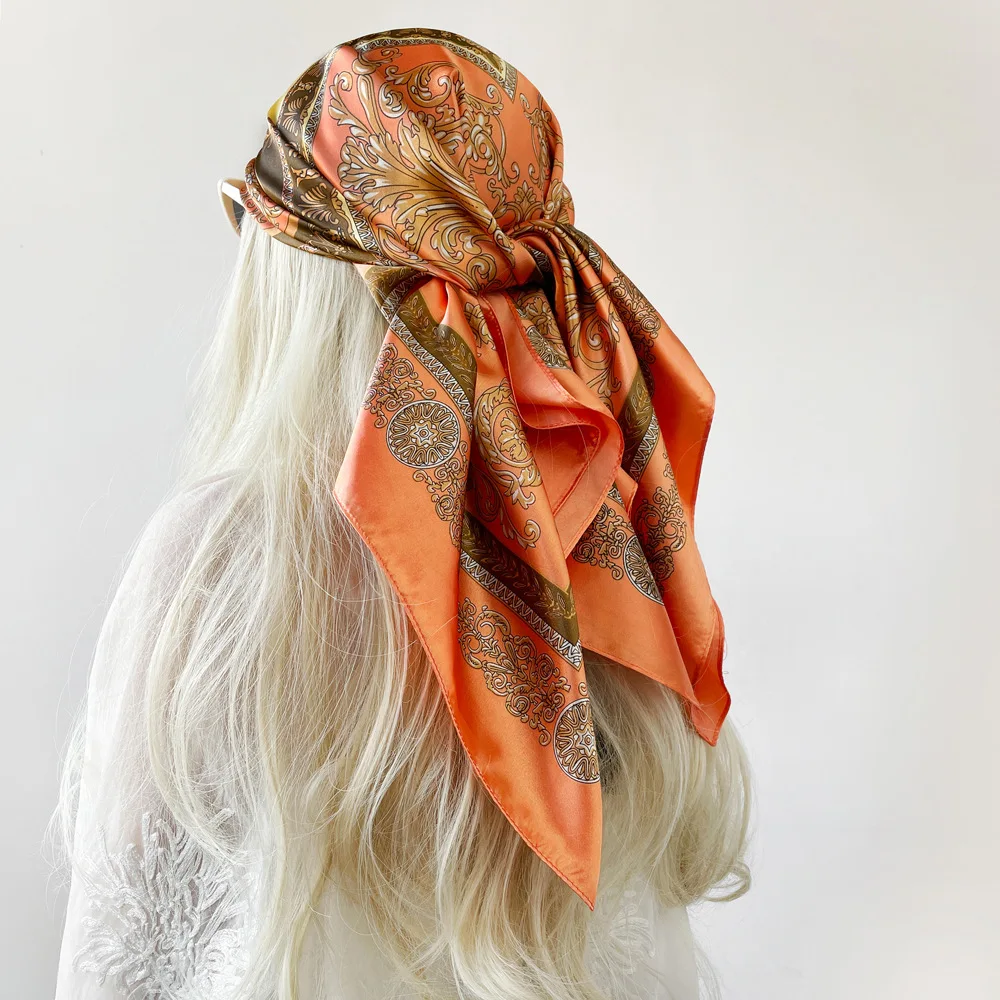 

Satin Square Scarf Hijab Turban Luxury Headband Wraps Handkerchief Headscarf Foulards Femme Accesories Bandana Neckerchief