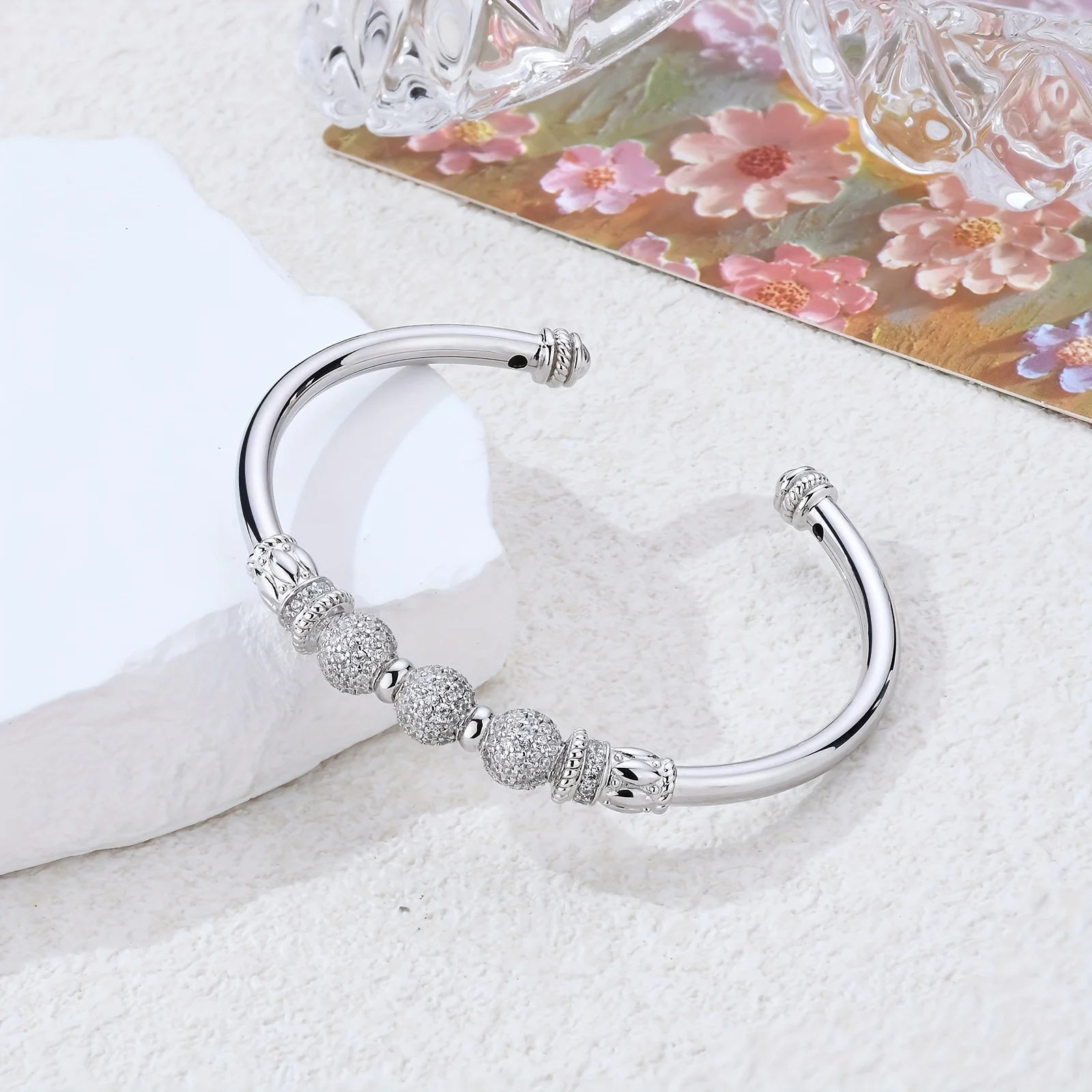 1pc S925 Silver With Moissanite Open Bangle, | Gifts For Mom | Gifts For Her | Birthday | Anniversary | Engagement | Graduation