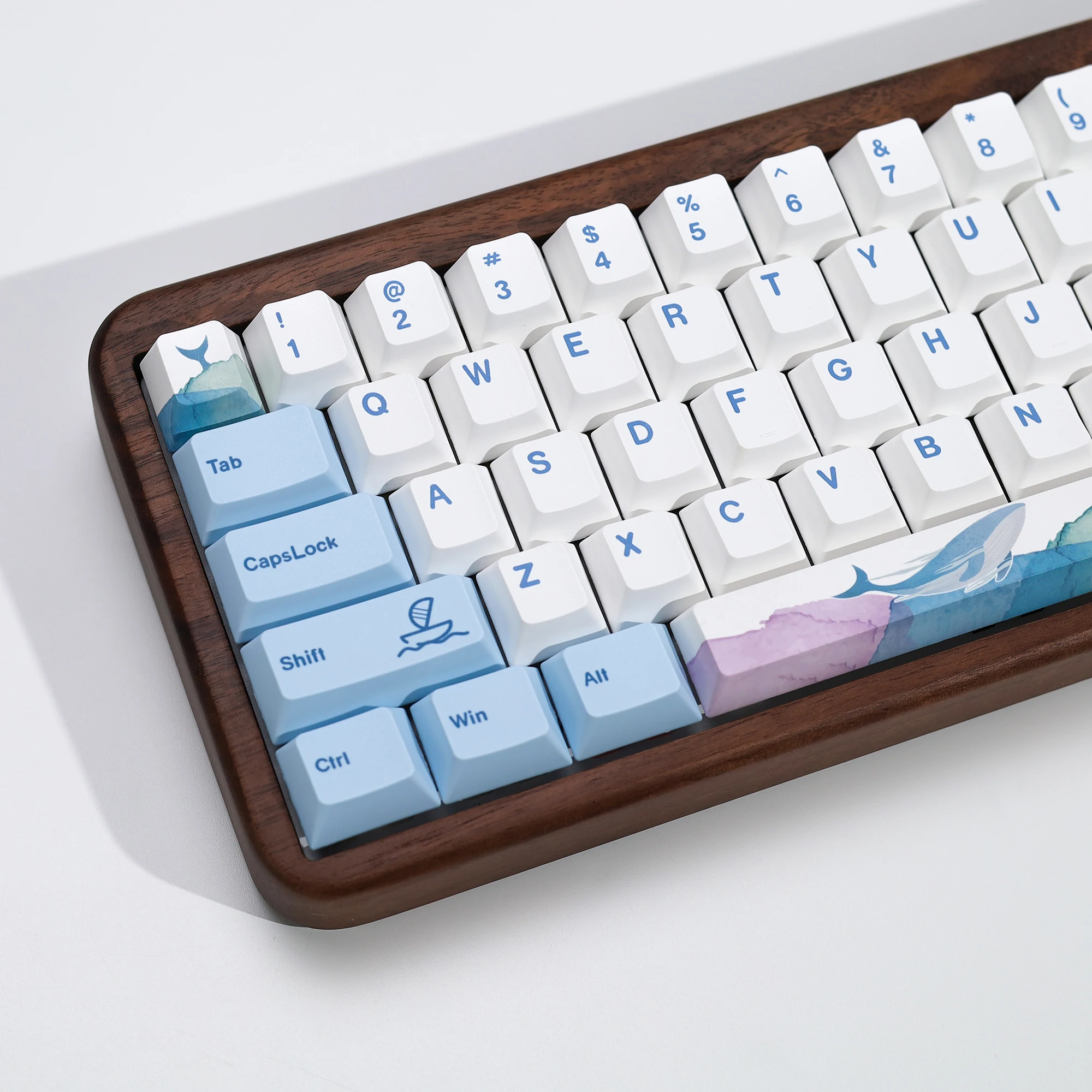 KBDiy 143 Keys Ocean Whale Keycaps for Mechanical Keyboard Cherry Profile Cute PBT Keycap for MX Switches Custom Blue White