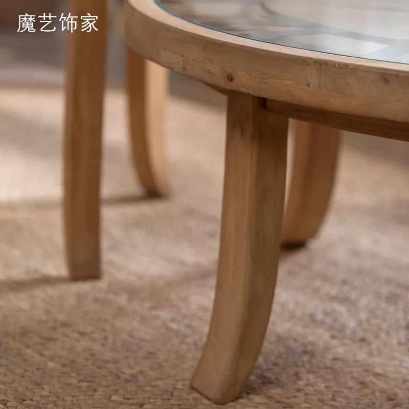 Solid Wood Decorative Round Coffee Table Small Apartment Family Living Room Tea Room Clock Creative Tea Table