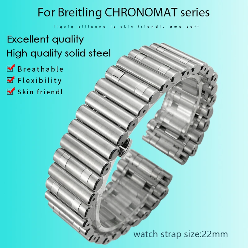 316L High Quality Stainless Steel Watch Band 22mm Fit for Breitling 42mm Dial Bracelet Chronomat B01 Silver Metal Watch Strap