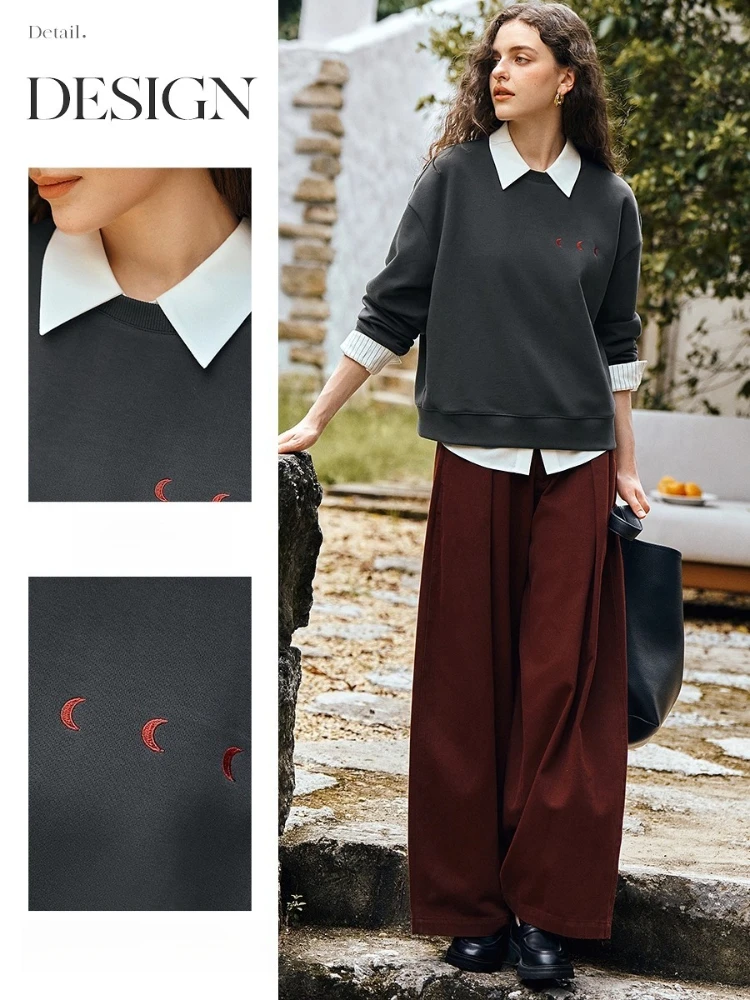 OLrain Casual Sweatshirts Woman Solid O-Neck Long Sleeve Embroidery Pullovers 2025 Autumn Women Loose Pullovers Tops O57QR001083