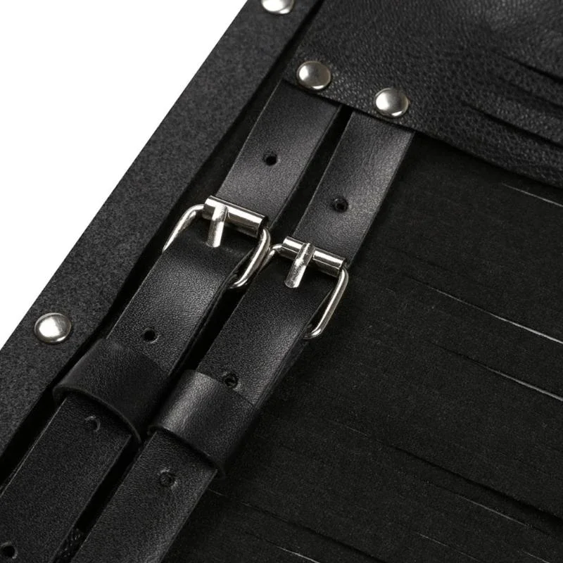 여성 고스 펑크 가죽 드리 워진 술 스커트 와이드 더블 허리 벨트 허리띠 H7EF