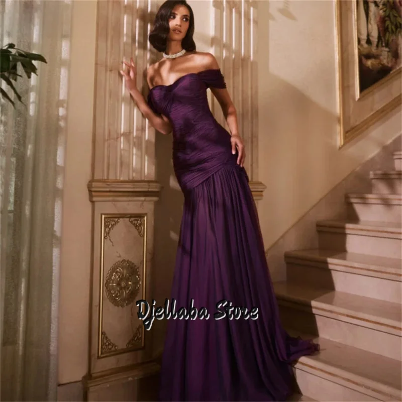 

Mermaid Off The Shoulder Purple chiffon Long Evening Dresses Formal Dresses for Women Elegant Prom Gowns Custom Made