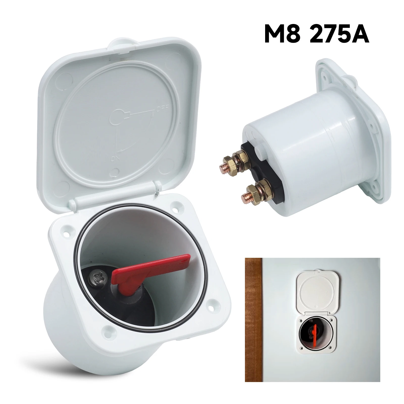 

CNSPEED 275A 12V-24V Battery Main Power Isolator Switch Enclosed Removable Key M8 Stud White ABS For Marine Boat Caravan Yacht