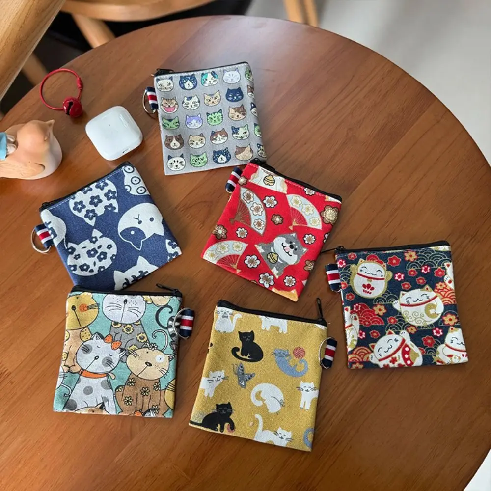 

Милый холщовый кошелек для монет, мини-держатель для карт на молнии, кошелек с принтами кошек для женщин и девочек