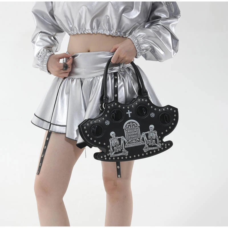 Modische Halloween-Totenkopf-Gothic-Handtasche, Persönliche Vintage-Damen-Tragetasche, Schultertasche, Umhängetasche, Street-Style, Punk-Nieten – Detail 3