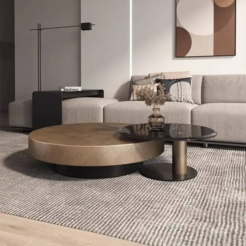 Designer Stainless Coffee Tables European Luxury Round Tea Table Living Room Furniture Italian Tempered Glass Furniture Home