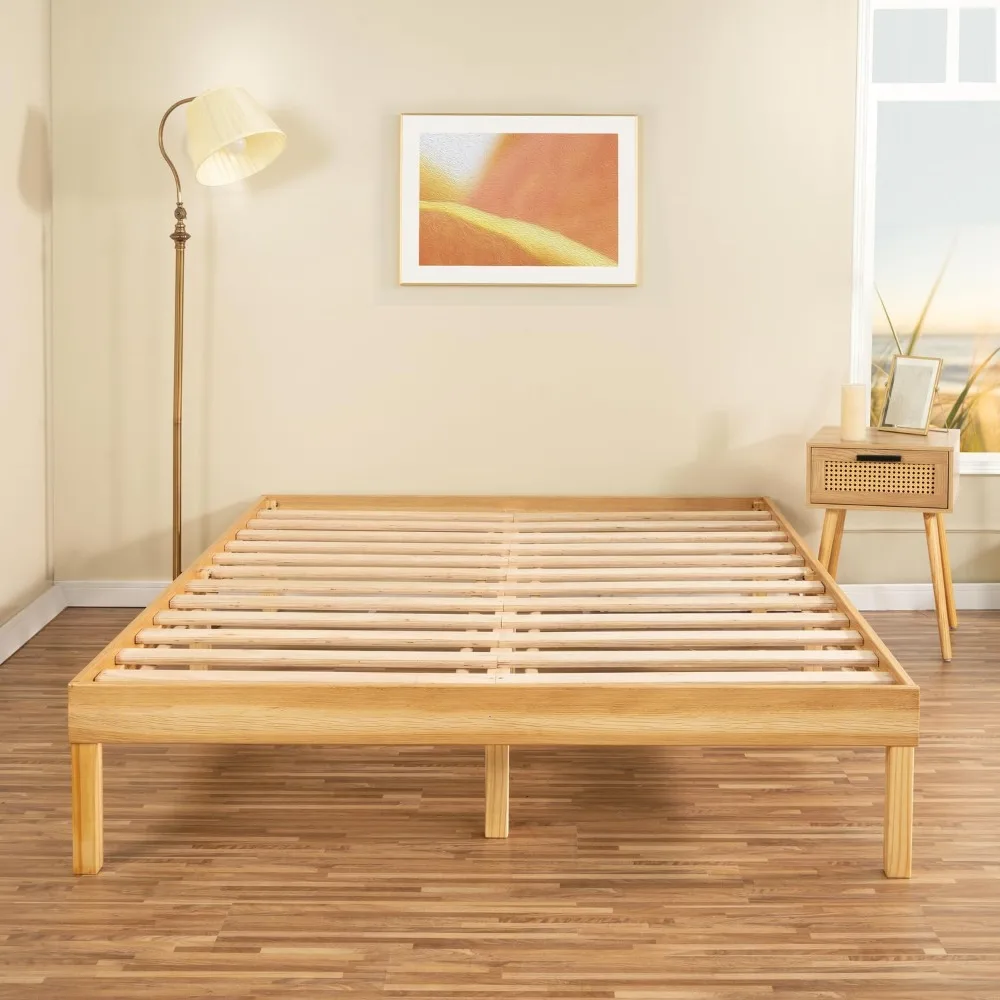 

No Box Spring Needed, Solid Pine Wood Full Platform Bed Frame, Japanese Full Bed Frame, 9.2” Under Bed Storage