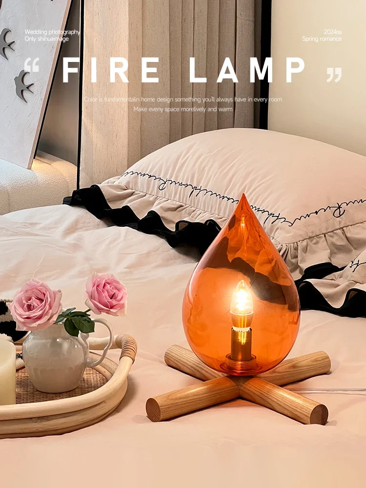 Flame Lamp, Table Lamp, Retro Atmosphere Bedroom Romantic BedsideArt B&B, Creative Decoration, Flame Nigh