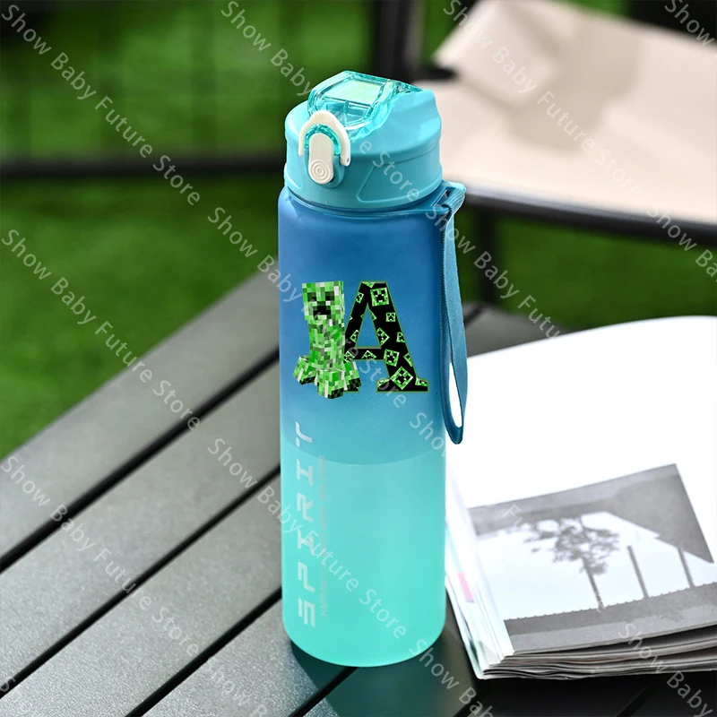 Бутылка для воды 800 мл с соломинкой, в стиле мультфильма Minecraft, для взрослых, модная, милая, герметичная, для спорта на открытом воздухе, путешествий, портативная фляга