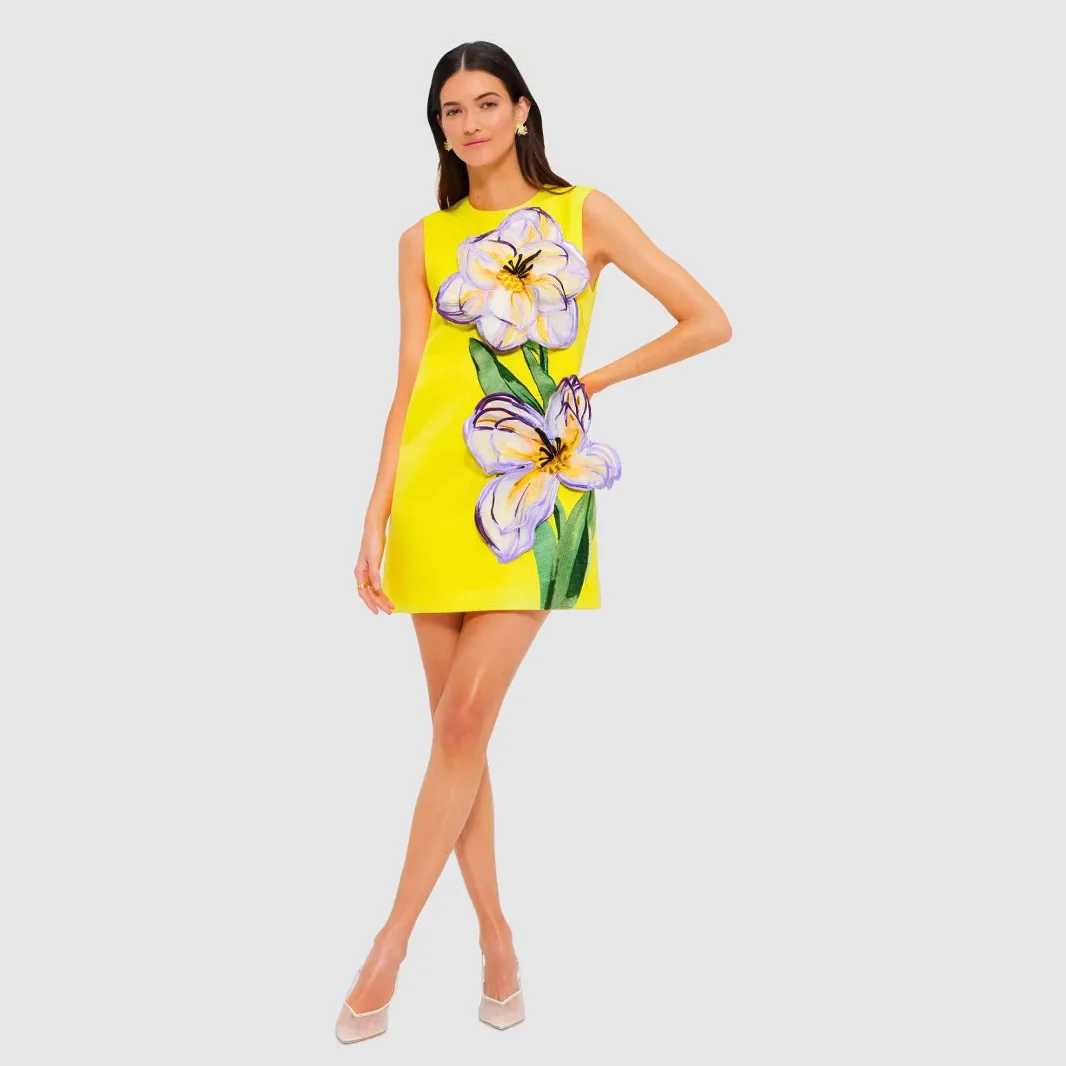 

Fashionable Temperament Dress Summer New Round Neck Flower Splicing Casual Loose Sleeveless Short Skirt