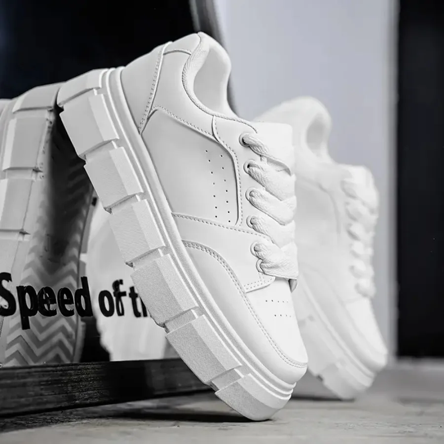 

Men's Height Increase Sneakers with Platform Sole - Korean Style Low-Top/Fabric Upper and PVC Sole Suitable for Sports Casual W