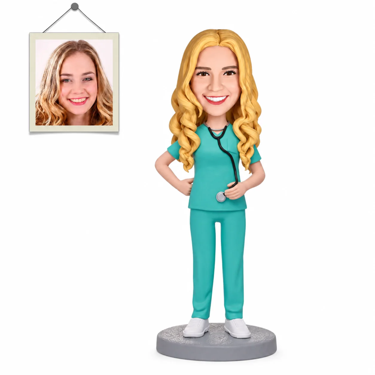 Custom Nurse Bobblehead in Teal Scrubs Personalized Healthcare Figurine from Photo Appreciation Gift