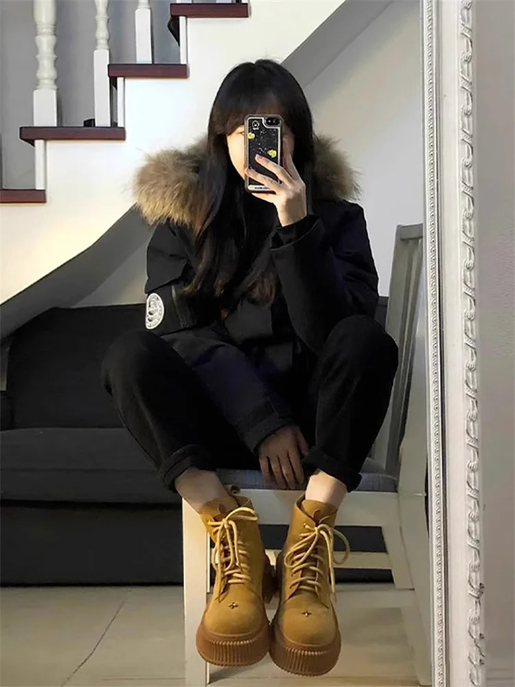 

Parkas Teenagers Womens Autumn Wrap Standneck Padded-Cotton Elegant Square Soft Long-Sleeved Teens Medium-Long Loose-Fit Natural