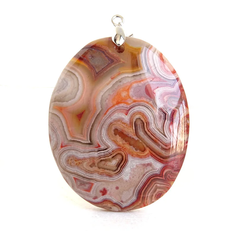 Women Men Fashion Jewelry Pendant Necklaces With Chain Wholesale Natural Crazy Lace Rosetta Agate Stone for Jewelry Making BK650