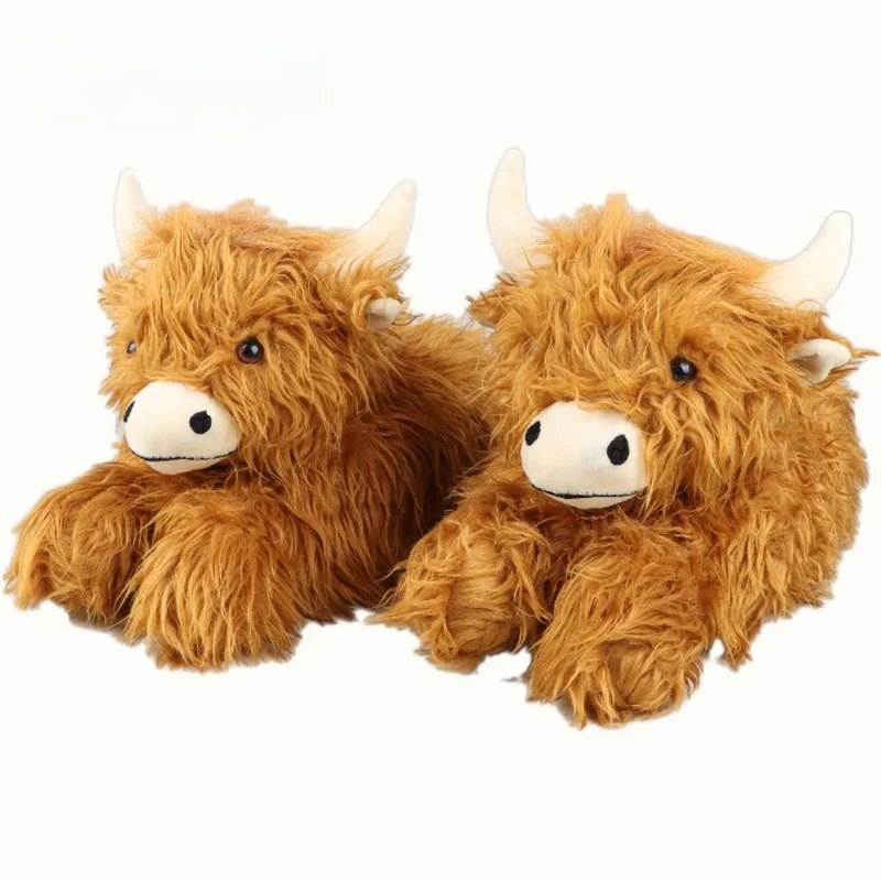 Pantofole invernali Highland Cow Fluffy Highland bovini peluche pantofola morbida calda casa Indoor Cute Cartoon Furry Slides for Women Men