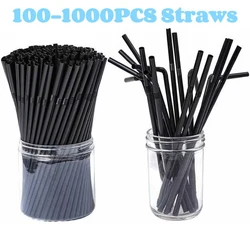 Pailles noires en plastique pour boire, art coloré, longues et flexibles, fournitures de fête de mariage, accessoires de cuisine