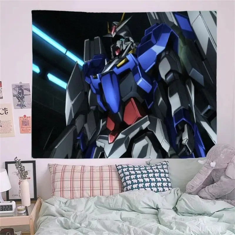 1 قطعة كبيرة الحجم أزرق رمادي أحمر الروبوتية الميكانيكية نسيج (نمط جاندام) خلفية داكنة الضوء الأزرق الحزم جدار ديكور فني لغرفة النوم L