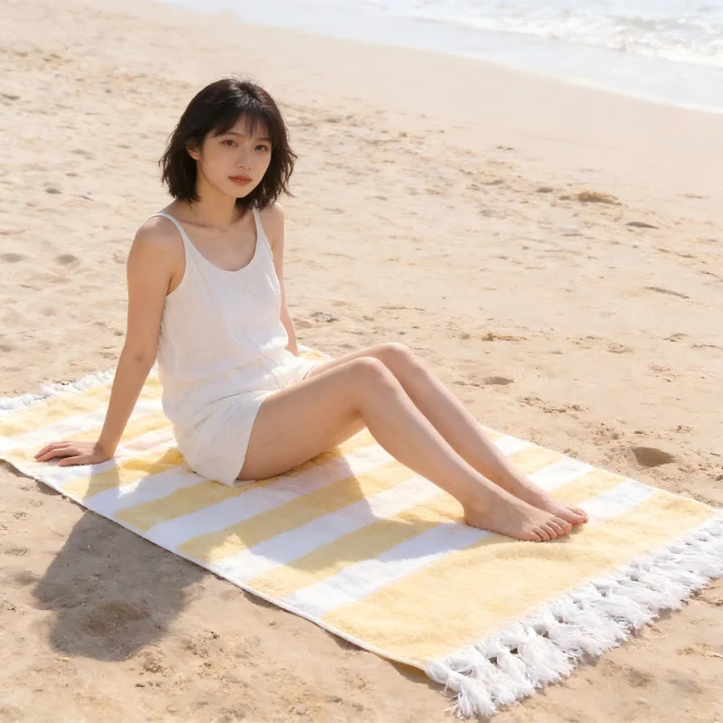 

Турецкое пляжное полотенце увеличенного размера 100x180 см – не впитывает песок, быстросохнущее, легкое дорожное полотенце с бахромой, очень большое полотенце для плавания