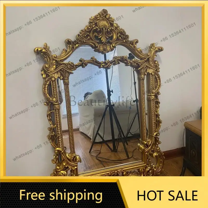 XX. French retro carved fireplace decorative mirror classical European wall hanging dressing mirror